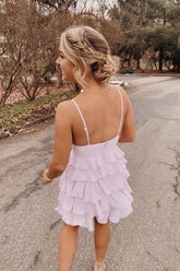 Charming Spaghetti Straps Chiffon Mini Tiered Homecoming Dress